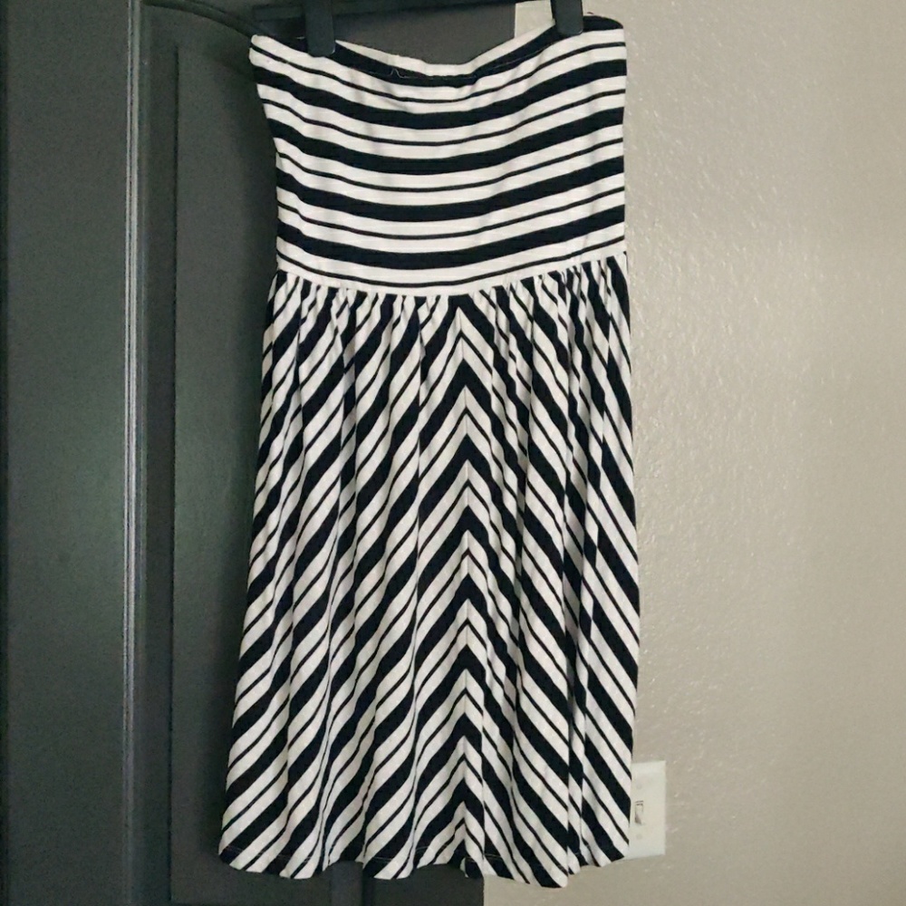 Striped strapless fit and flare dress